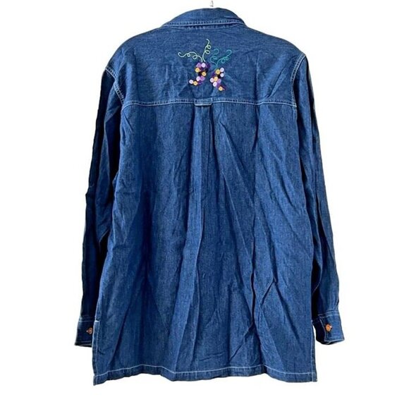 Silver Threads Wine Med Embroidered Jean ButtonUp Blouse Boho Grape Vineyard - Picture 2 of 6